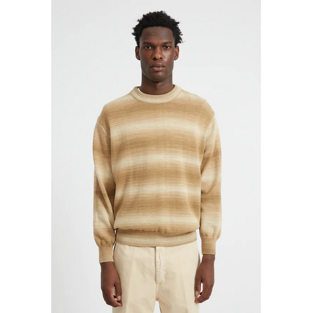 President's Over Crew Recycled Cotton Stripe Sweater Beige Size M